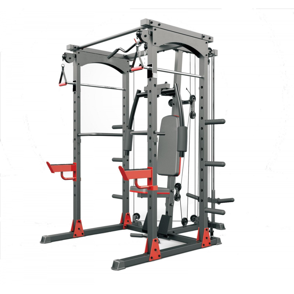 TEKKFIT - Gabbia rack multifunzione con Lat Machine, supporti DIP, chest press, butterfly, dual cross cable