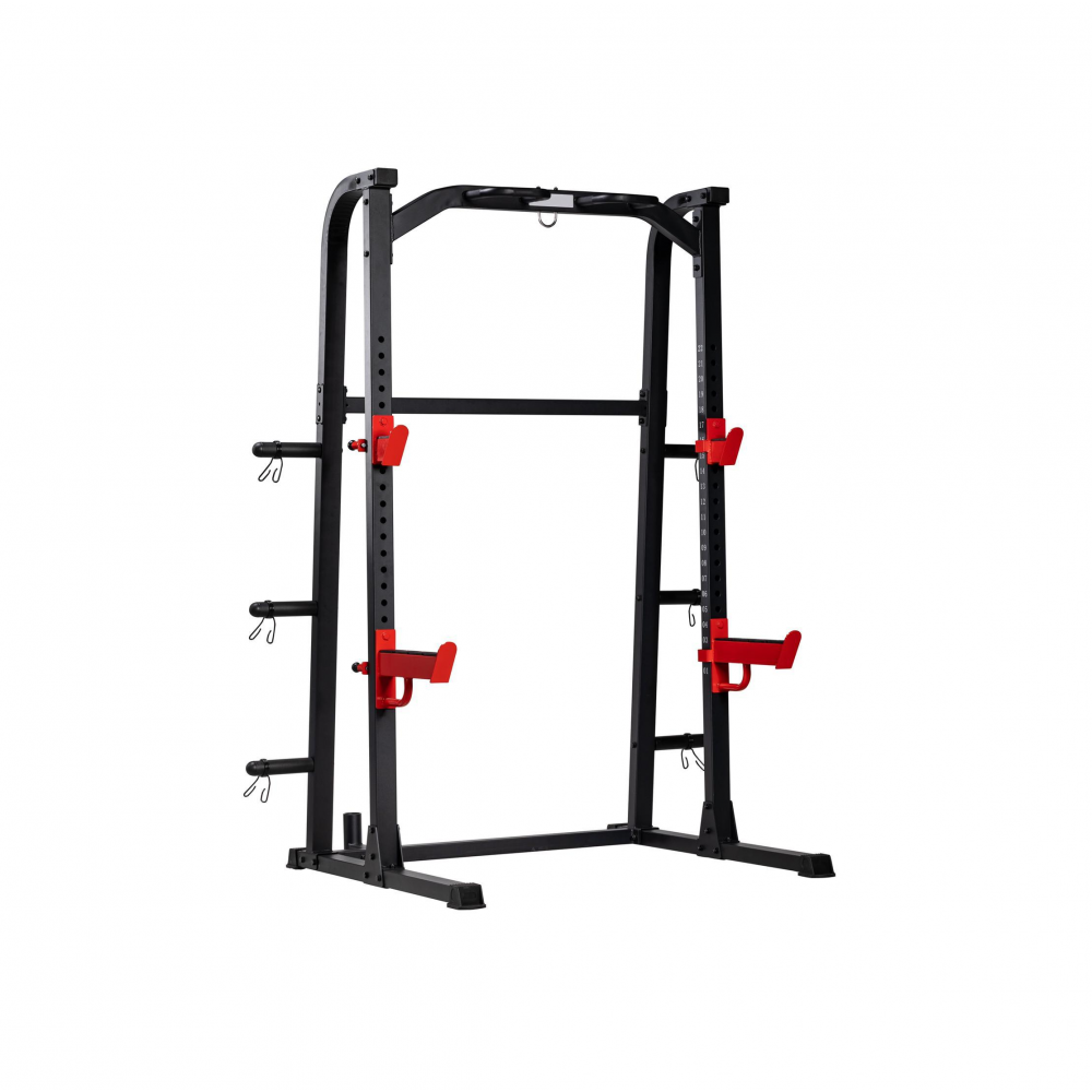 TEKKFIT - Half rack squat rack doppio con barra di trazione 6 porta dischi e porta bilanciere olimpico