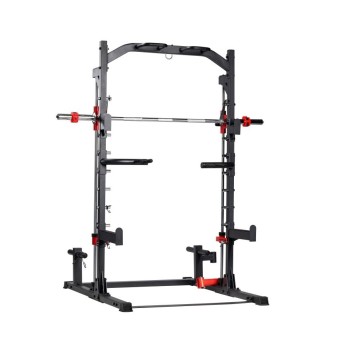 TEKKFIT - Smith machine e half rack con landmine, tripla barra di trazione, supporto TRX, supporto per DIP, porta bilanciere e 4