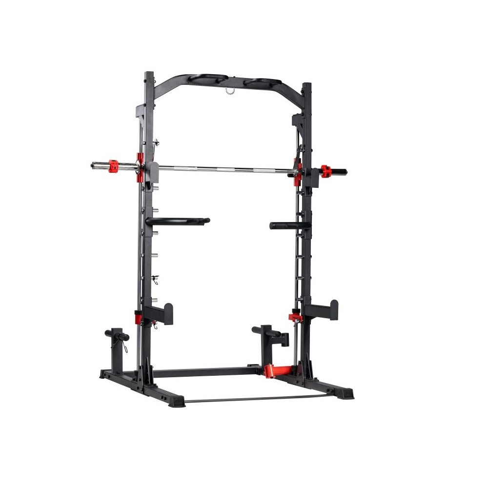 TEKKFIT - Smith machine e half rack con landmine, tripla barra di trazione, supporto TRX, supporto per DIP, porta bilanciere e 4