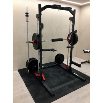 TEKKFIT - Smith machine e half rack con landmine, tripla barra di trazione, supporto TRX, supporto per DIP, porta bilanciere e 4