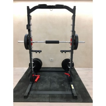 TEKKFIT - Smith machine e half rack con landmine, tripla barra di trazione, supporto TRX, supporto per DIP, porta bilanciere e 4