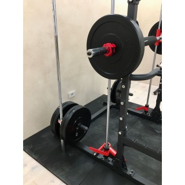 TEKKFIT - Smith machine e half rack con landmine, tripla barra di trazione, supporto TRX, supporto per DIP, porta bilanciere e 4