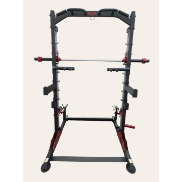 TEKKFIT - Smith machine e half rack con landmine, tripla barra di trazione, supporto TRX, supporto per DIP, porta bilanciere e 4